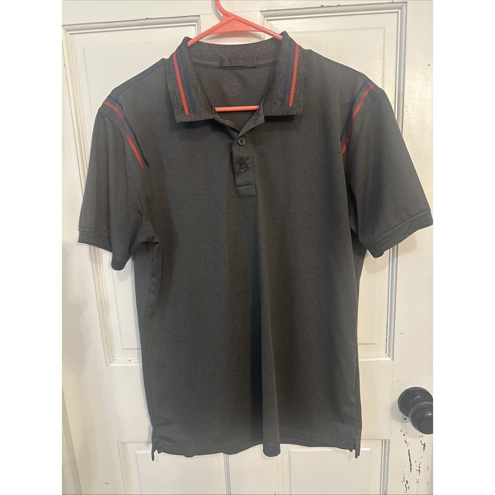G/Fore G4 Line Up Performance Golf Polo Shirt Men's Medium Stretch Gray Red Blue